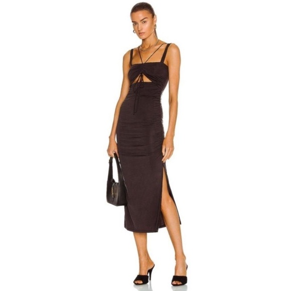Jonathan Simkhai Lucy Ruched Cutout Sexy Midi Dress - Picture 1 of 7